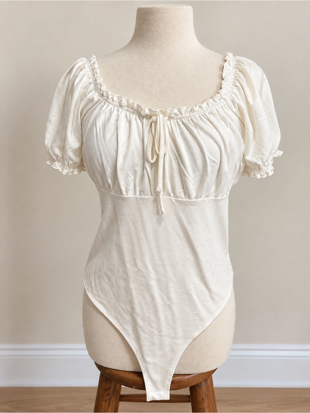 Celebrity Pink White Puff Sleeve Tie-Front Bodysuit - White